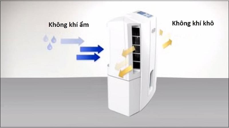 Không khí ẩm sẽ được làm sạch tạo thành không khí