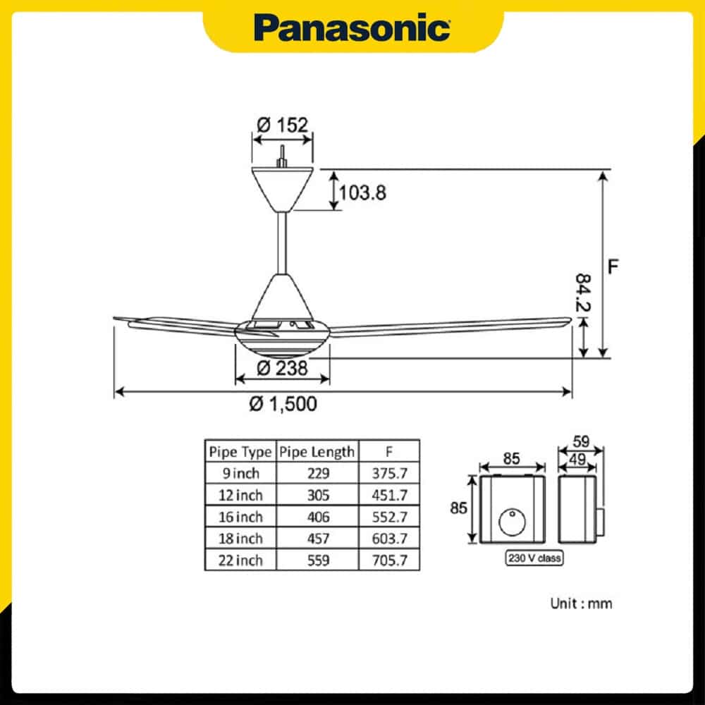 Bản vẽ kỹ thuật của Quạt trần Panasonic 3 cánh F-60MZ2-L