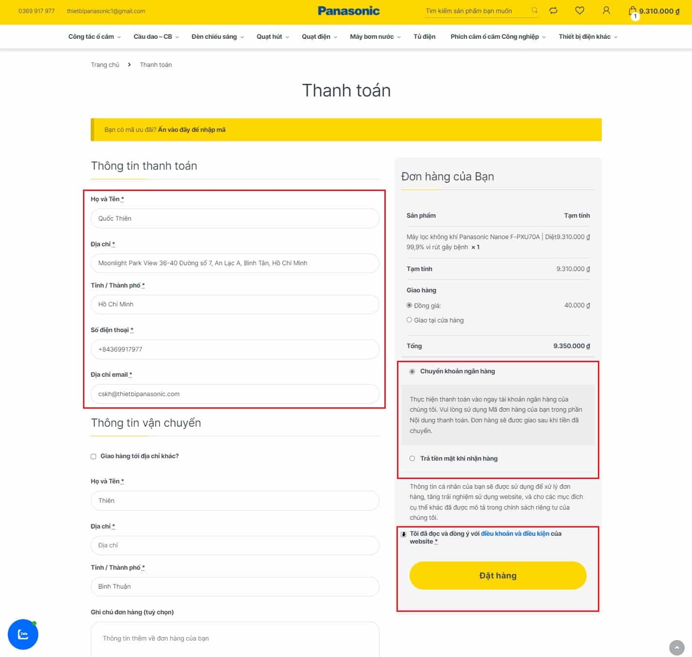 Hướng dẫn thanh toán tại thietbidiennanoco.vn