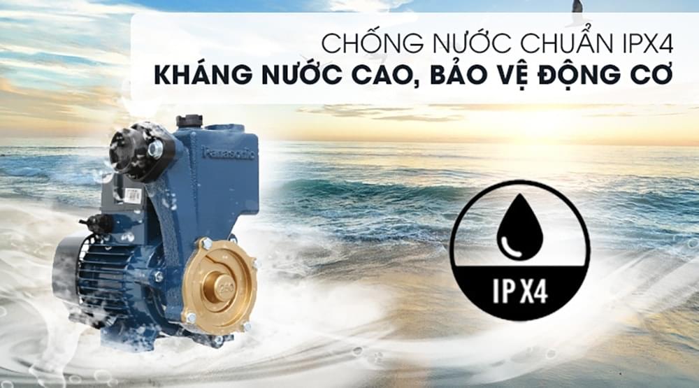 Máy bơm nước Panasonic 250W GP-250JXK-SV5 với chuẩn IPX4 giúp kháng nước bảo vệ động cơ