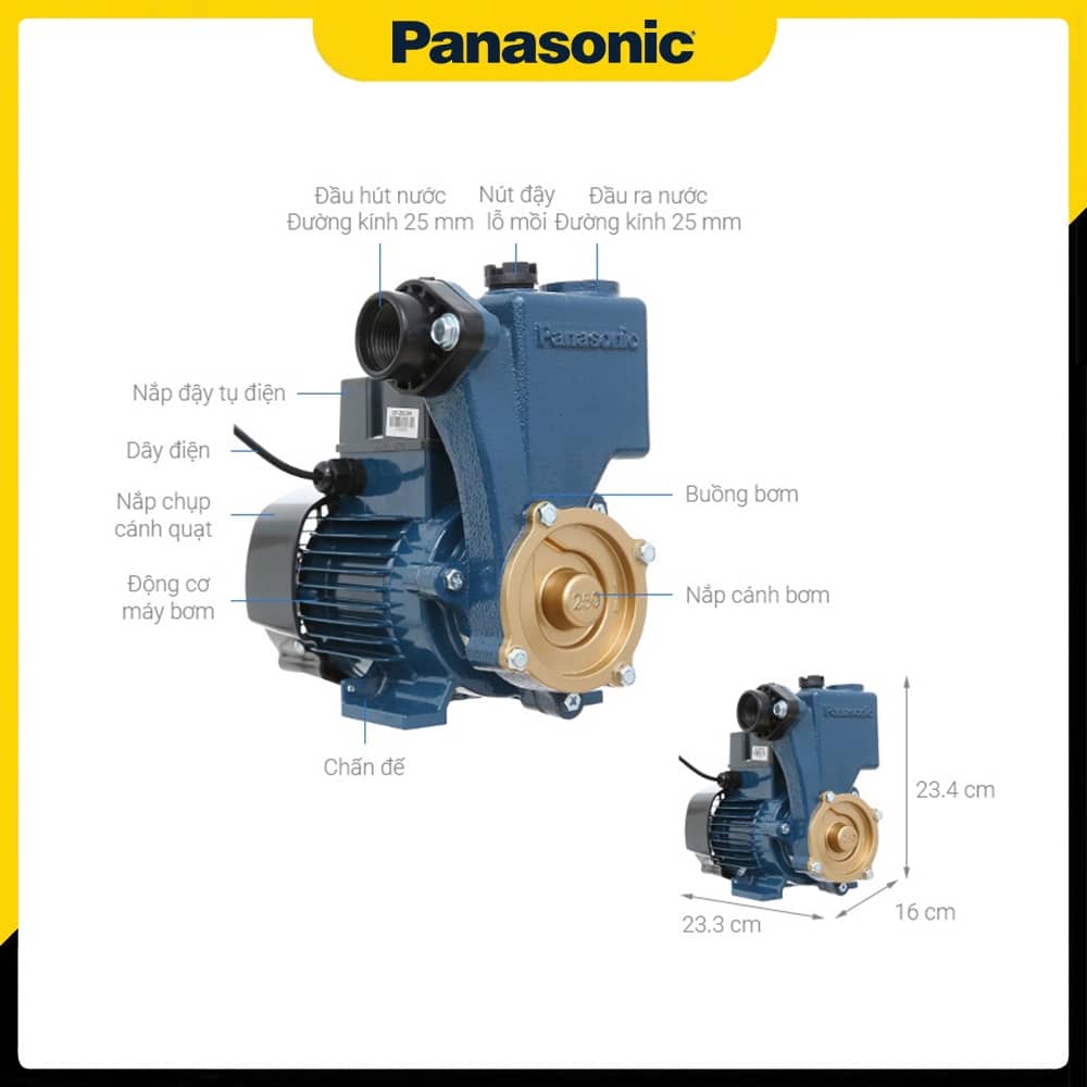 Cấu tạo và kích thước của Máy bơm Panasonic 250W GP-250JXK-SV5