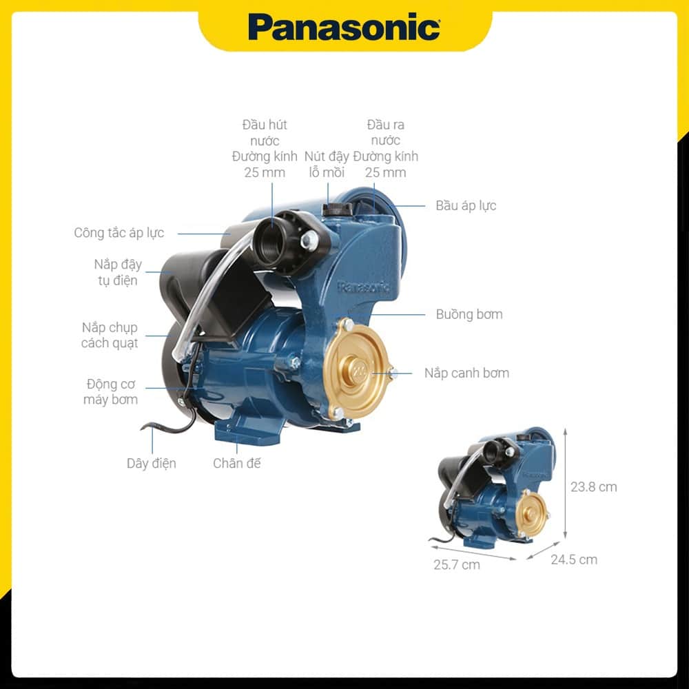 Kích thước cấu tạo của Máy bơm tăng áp Panasonic 200W A-200JAK