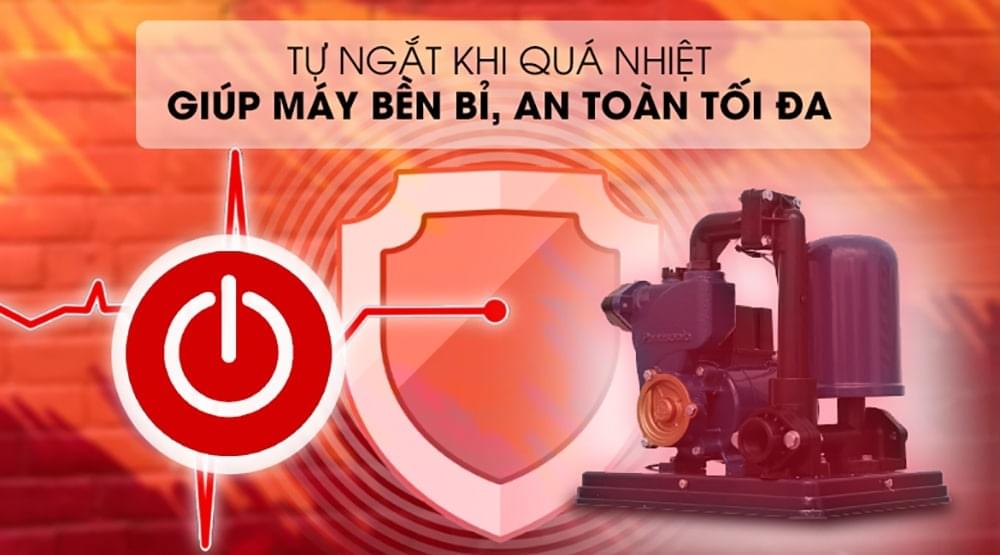 Máy bơm tự động tăng áp Panasonic A-130JACK có thể tự ngắt khi quá nhiệt giúp máy bền bỉ cũng như đảm bảo an toàn