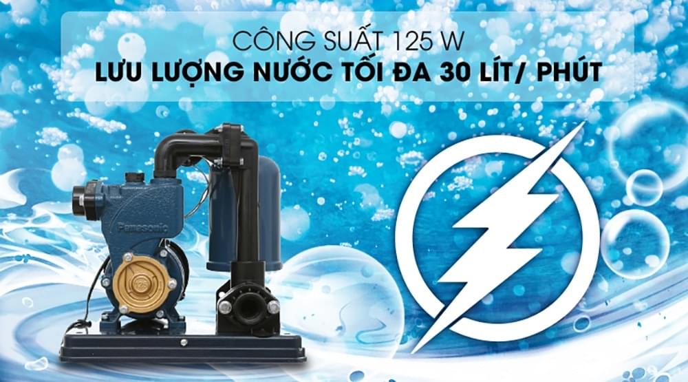 Máy bơm tăng áp Panasonic A-130JACK có công suất 125W mạnh mẽ với lưu lượng nước tối đa 30 lít/phút