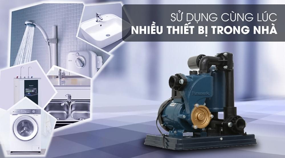 Máy bơm Panasonic A-130JACK có thể sử dụng cùng lúc được nhiều thiết bị khác nhau như máy giặt, máy nước nóng, bồn rửa mặt,...