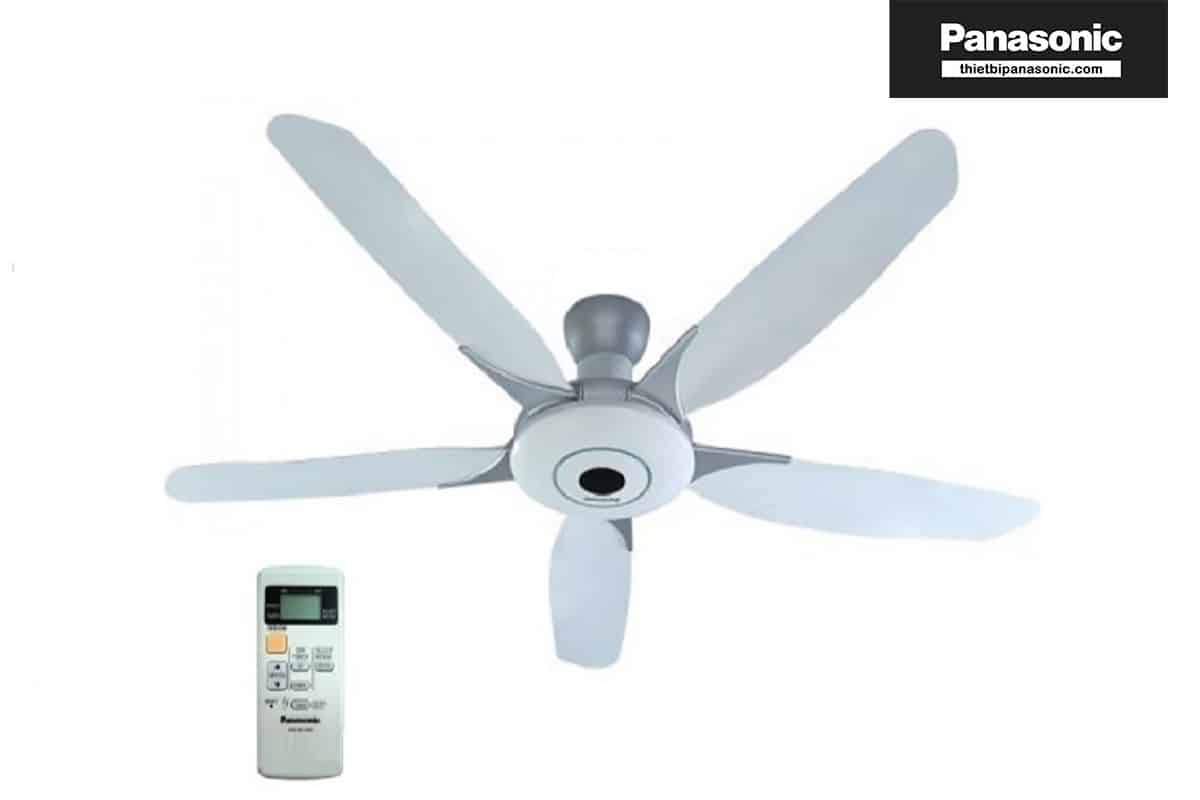 Mẫu quạt trần Panasonic 5 cánh màu xám có điều khiển từ xa