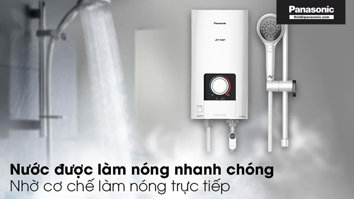 Máy nước nóng Panasonic DH-4NTP1VM với khả năng làm nóng nhanh chóng nhờ cơ chế làm nóng trực tiếp giúp tiết kiệm thời gian