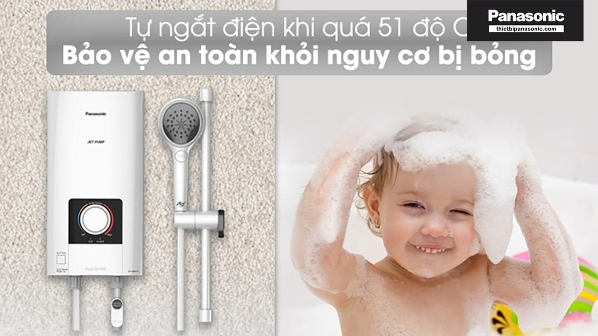 Máy nước nóng trực tiếp Panasonic DH-4NTP1VM có thể tự ngắt điện khi nhiệt độ nước quá 51 độ C bảo vệ an toàn khỏi nguy cơ bị bỏng