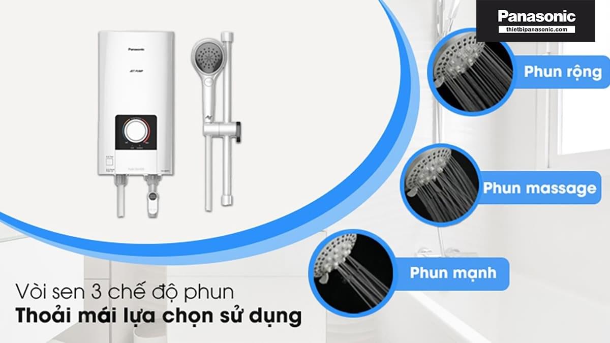 Vòi sen trên Bình nước nóng Panasonic DH-4NTP1VM với 3 chế độ phun giúp thoải mái lựa chọn sử dụng