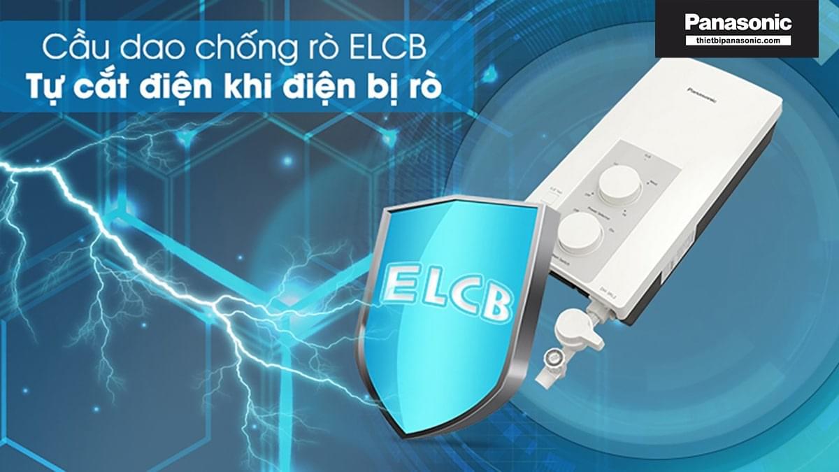 Cầu dao chống rò ELCB trên Máy tắm nước nóng trực tiếp Panasonic DH-3RL2VH có thể tự ngắt điện khi điện bị rò.