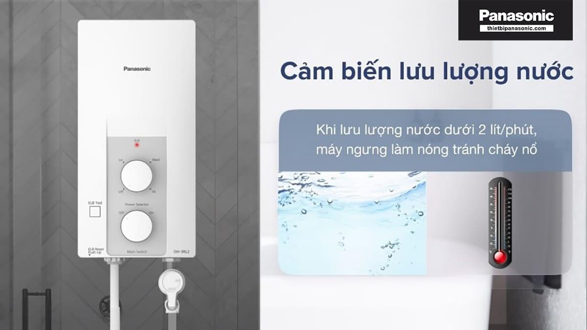 Bình nước nóng Panasonic DH-3RL2VH được trang bị cảm biến lưu lượng nước, khi lưu lượng nước dưới 2 lít/phút, máy sẽ ngưng làm nóng để tránh cháy nổ.