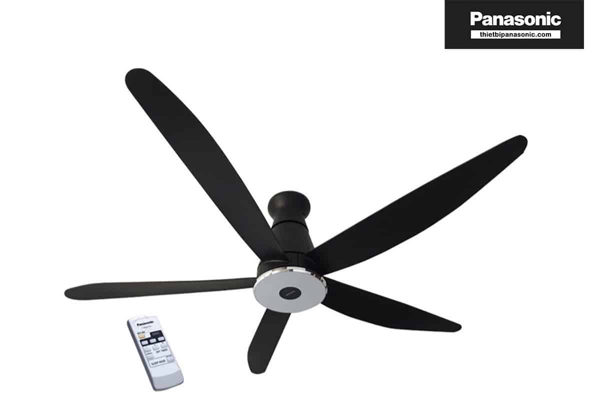 Mẫu quạt trần 5 cánh Panasonic màu đen có remote