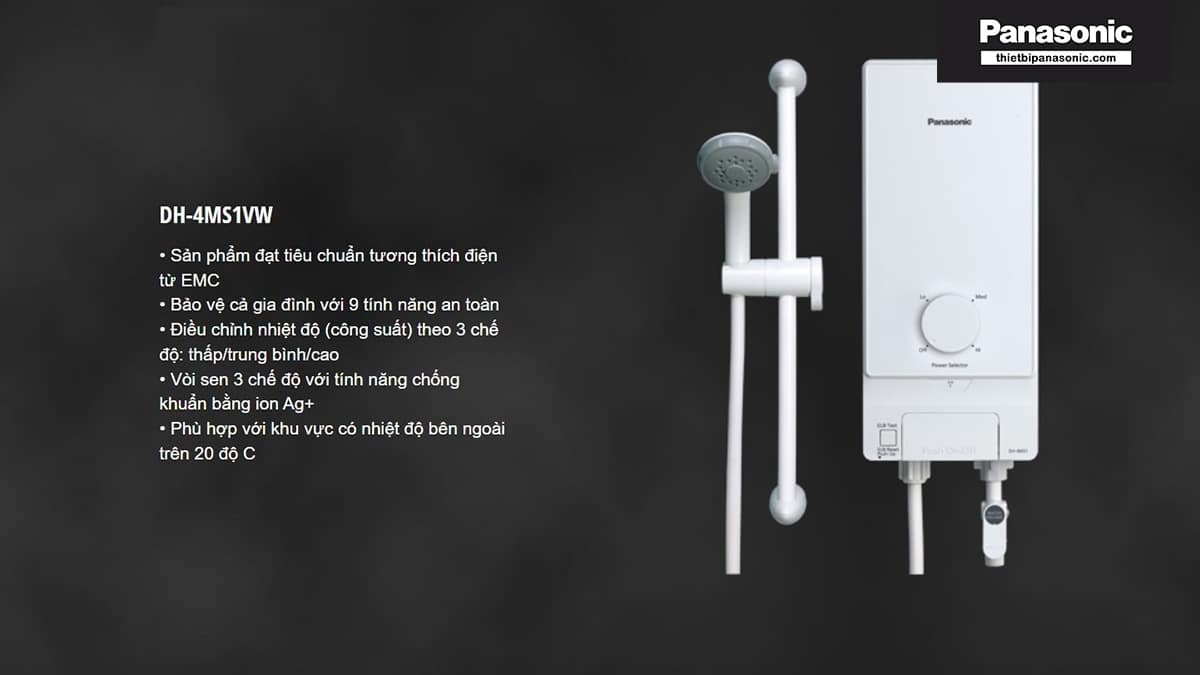Máy nước nóng Panasonic DH-4MS1VW 4500W không cơ bơm trợ lực