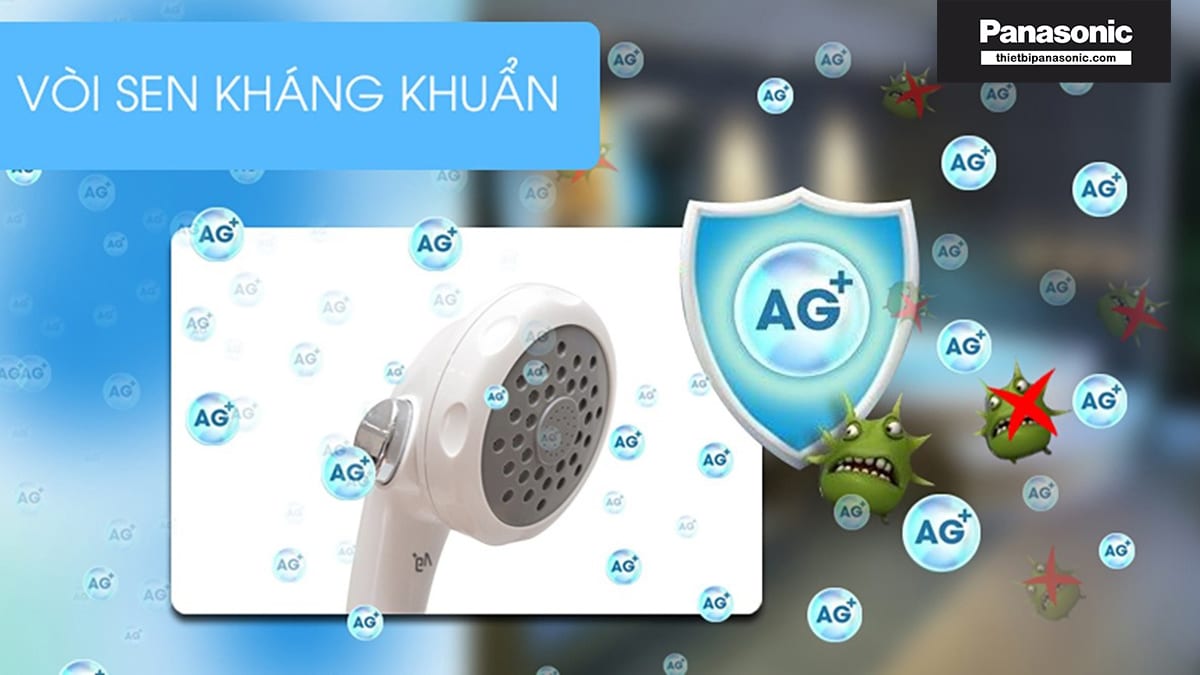 Vòi sen Máy nước nóng Panasonic DH-4MS1VW được trang bị thêm khả năng ion Ag+ giúp kháng khuẩn vượt trội
