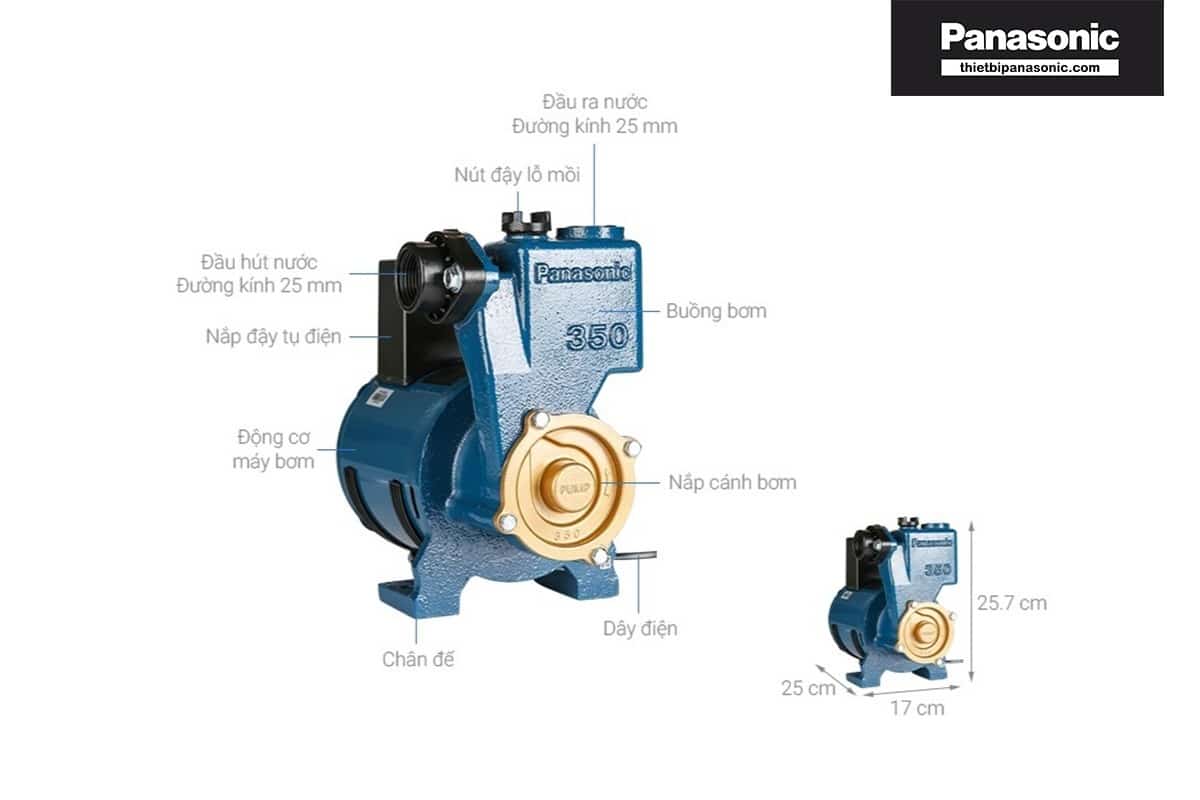 Công suất Máy bơm nước Panasonic GP-350JA là 350W phù hợp các nhà cao từ 2-4 tầng