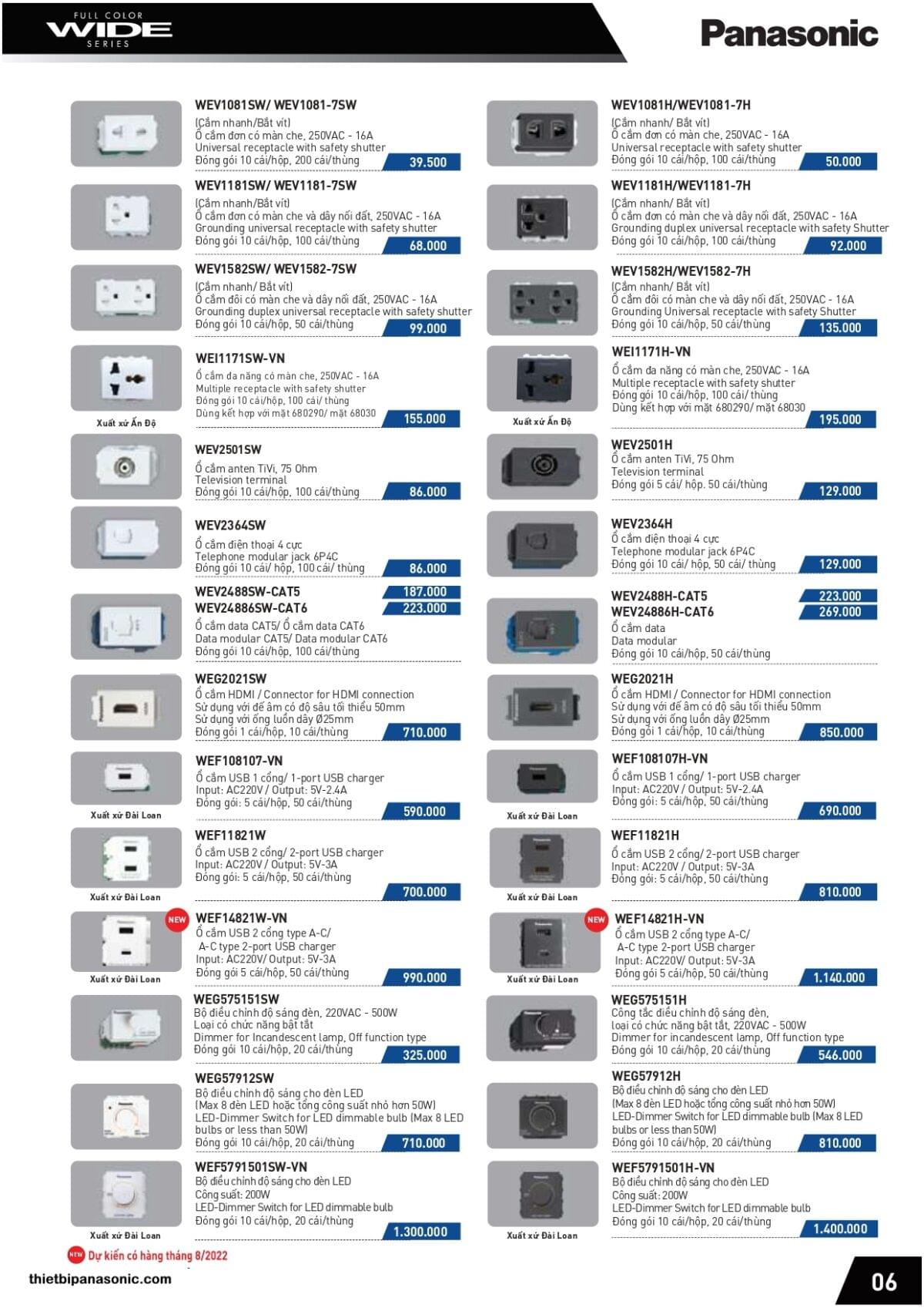 Bảng giá Ổ cắm Panasonic Wide Series