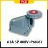 Ổ cắm gắn nổi loại kín nước PCE F135-6 | 5P 63A 400V 6H IP66/67