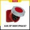 Ổ cắm gắn âm kín nước PCE dạng thẳng F335-6 | 5P 63A 400V 6H IP66/67
