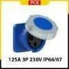 Ổ cắm gắn âm kín nước PCE dạng thẳng F343-6 | 3P 125A 230V 6H I P66/67