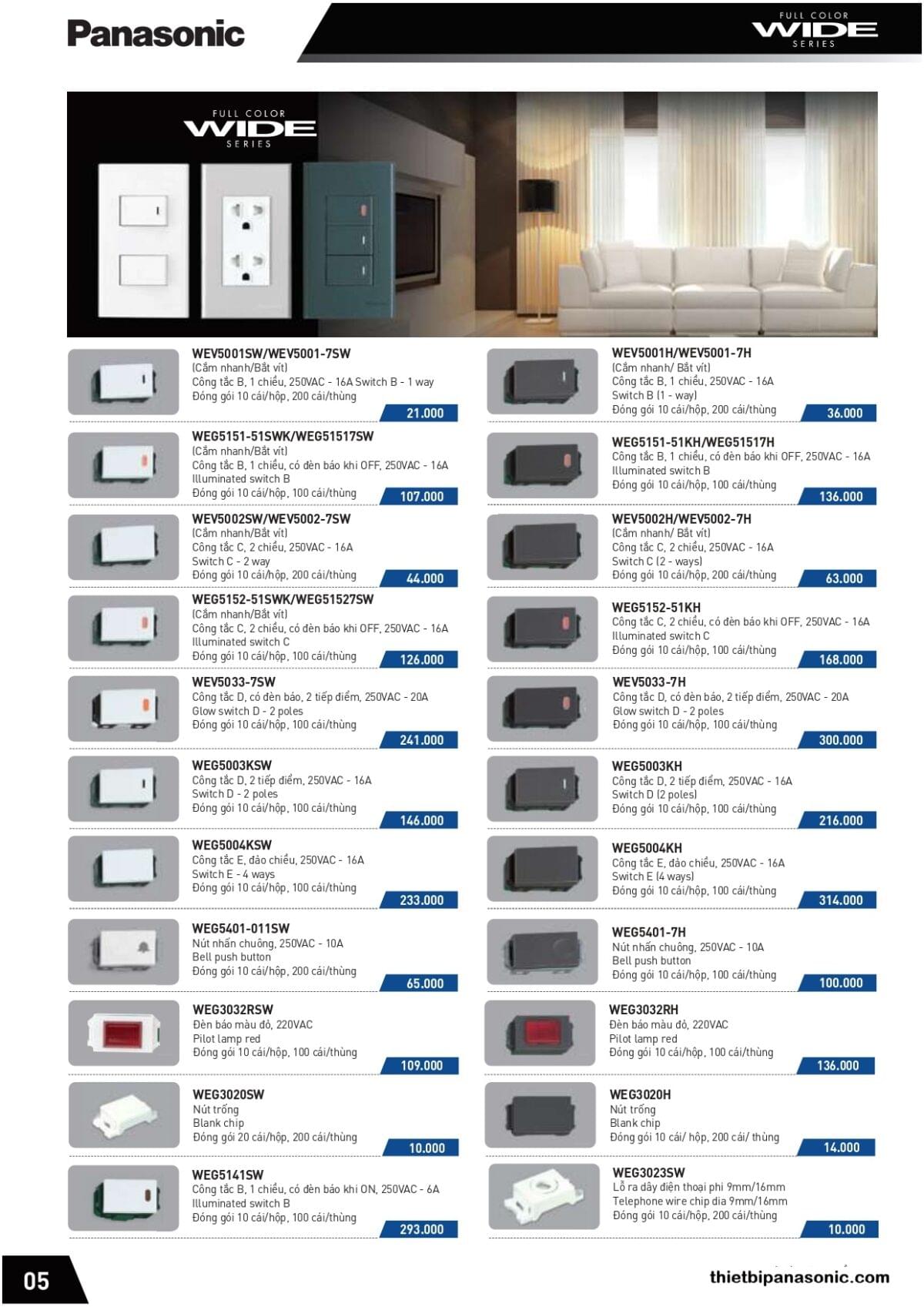 Bảng giá Công tắc Panasonic Wide Series
