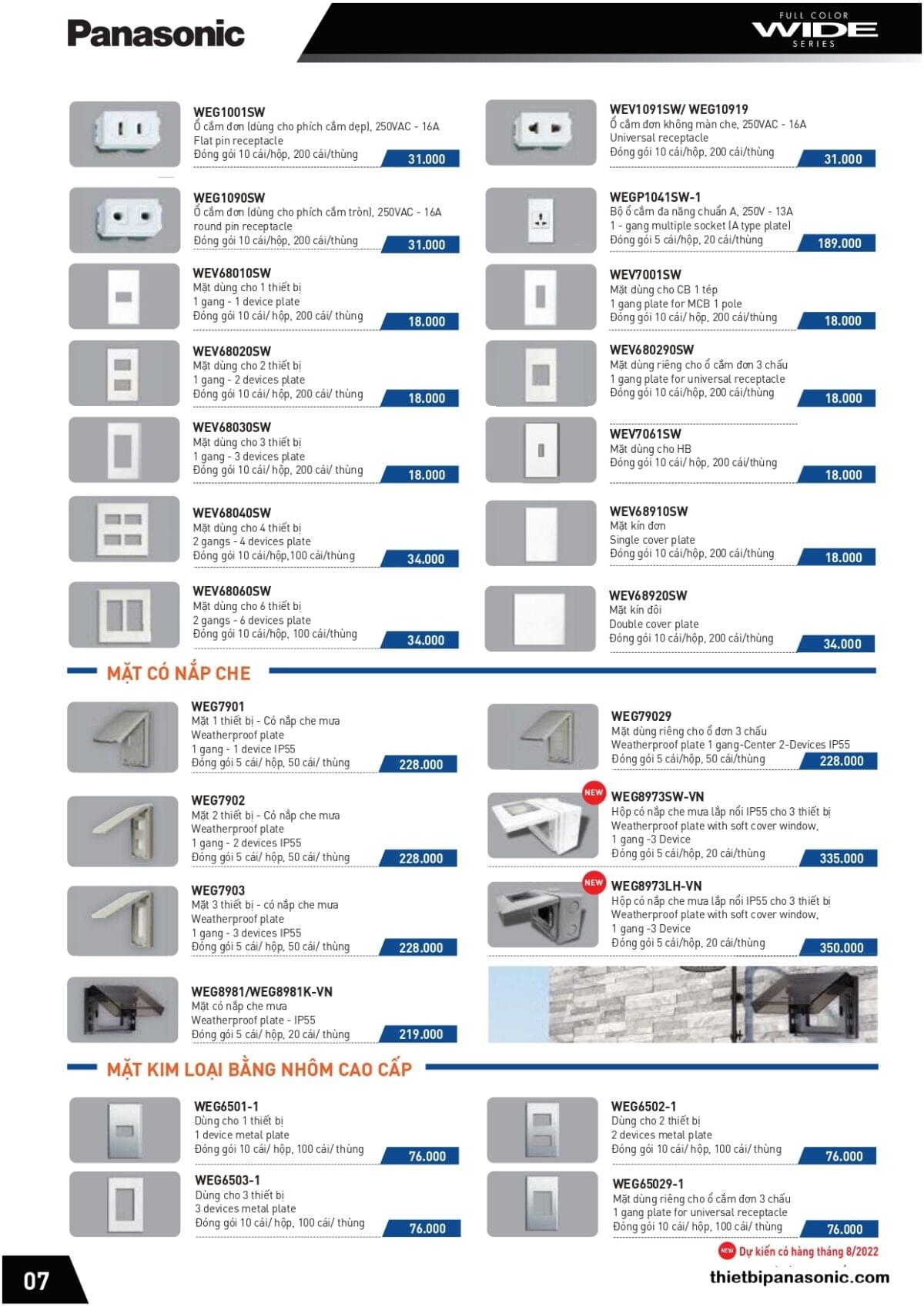 Bảng giá Mặt thiết bị Panasonic Wide Series