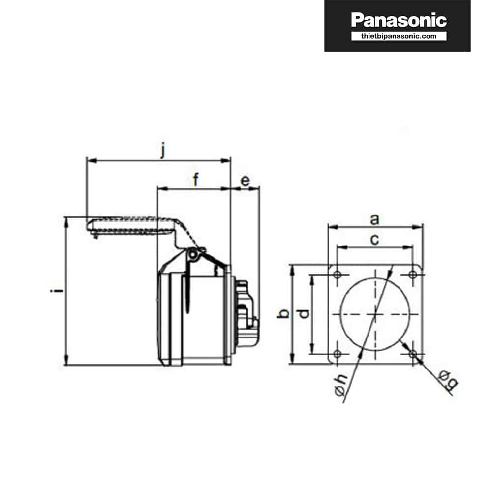 Bản vẽ kỹ thuật của Ổ cắm âm dạng thẳng 16A 5P 400V IP44 F315-6