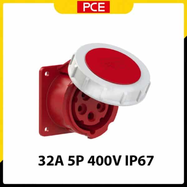 F3252-6 - Ổ cắm gắn âm PCE kín nước dạng thẳng 32A 5P 400V 6H IP67