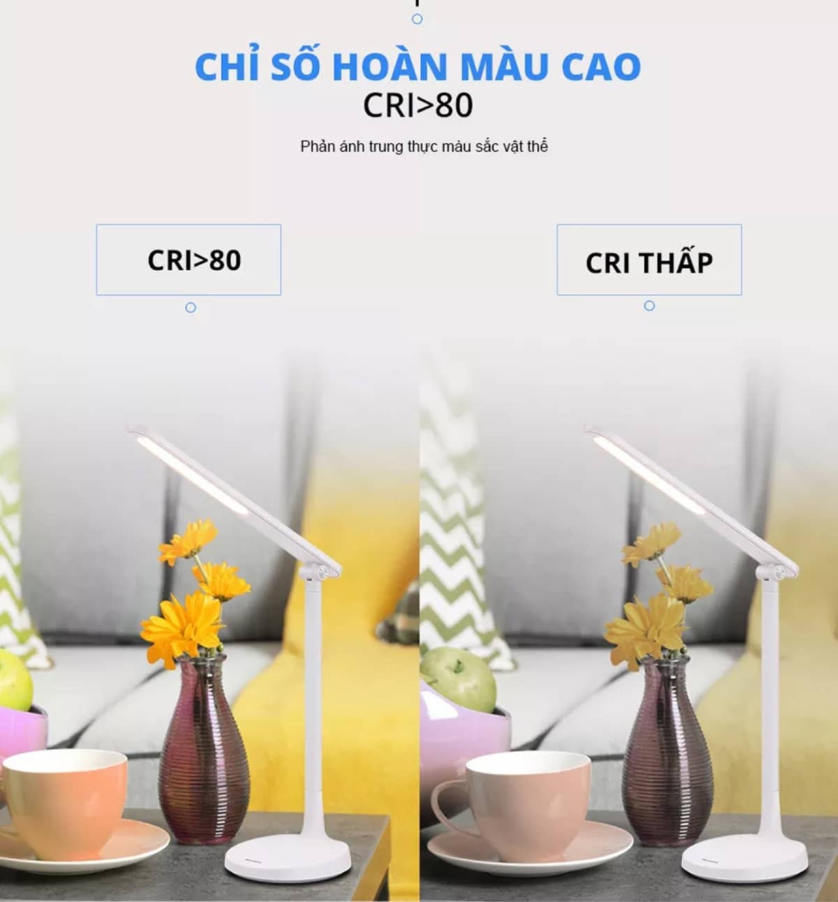 Đèn bàn Panasonic HHGLT034188 có độ hoàn màu cao trên 80 phản ánh trung thực màu sắc vật thể