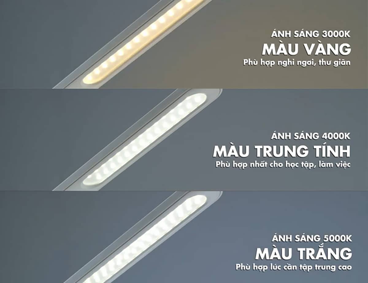 Đèn bàn Panasonic HHGLT034188 có 3 màu ánh sáng khác nhau là ánh sáng vàng, ánh sáng trung tính và ánh sáng trắng