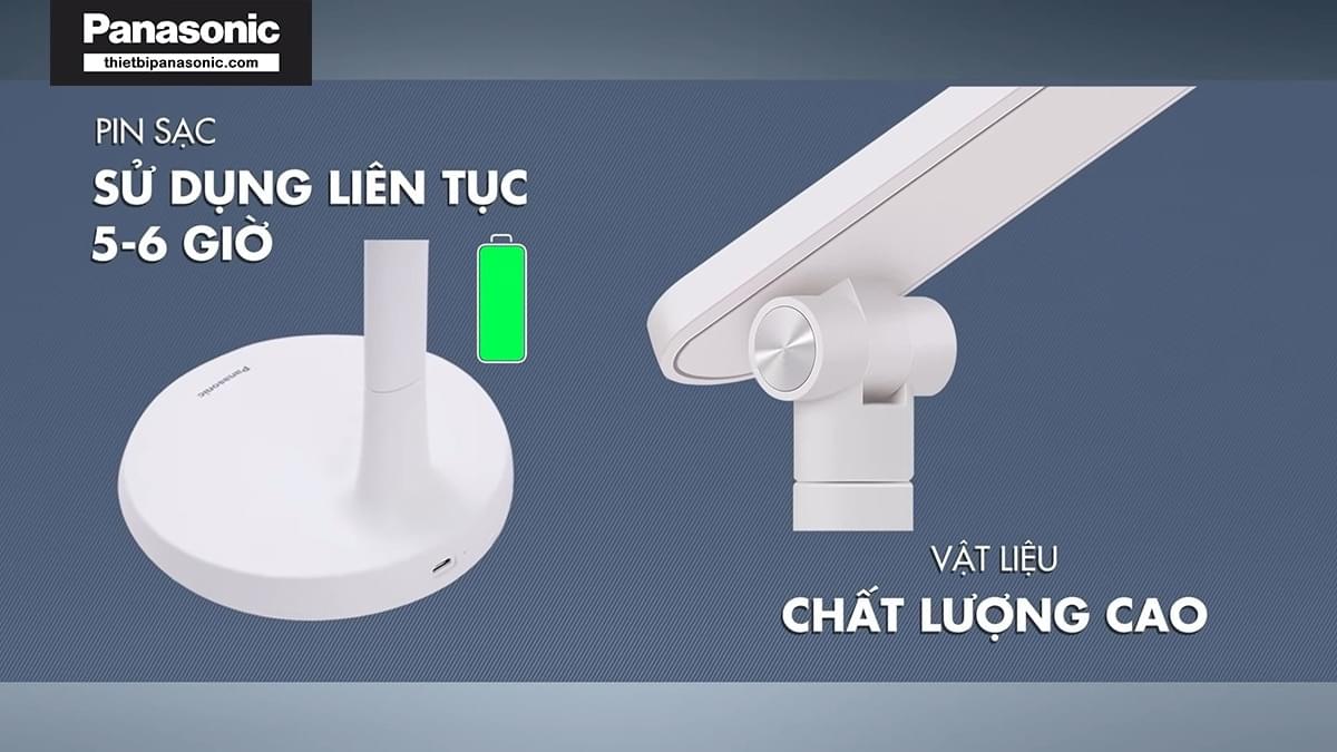 Đèn bàn Panasonic HHGLT034188 có pin sạc sử dụng liên tục được 5-6 giờ khi được sạc đầy