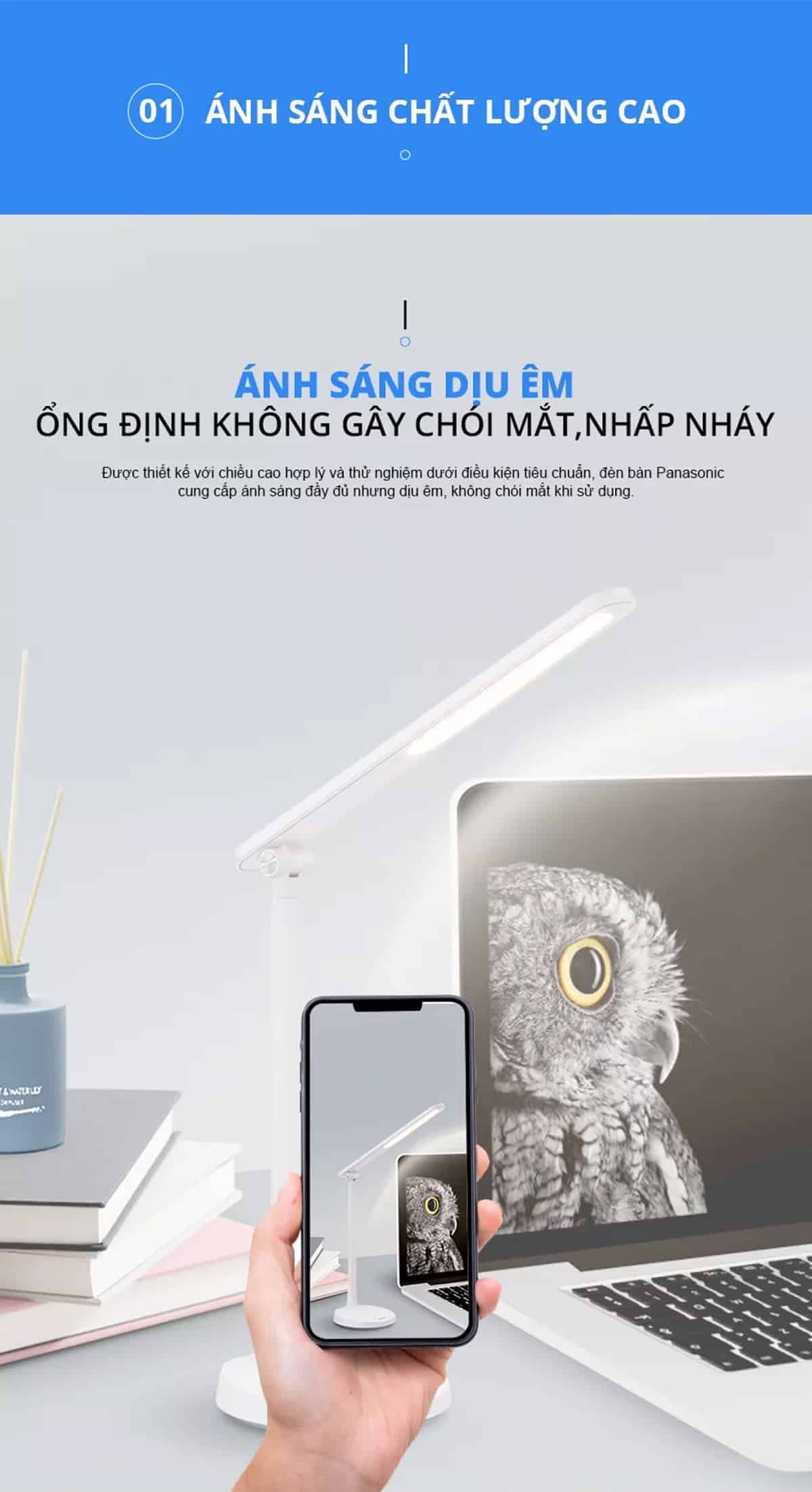 Đèn bàn Panasonic HHGLT034188 cho ánh sáng dịu nhẹ, ổn định không gây chói mắt