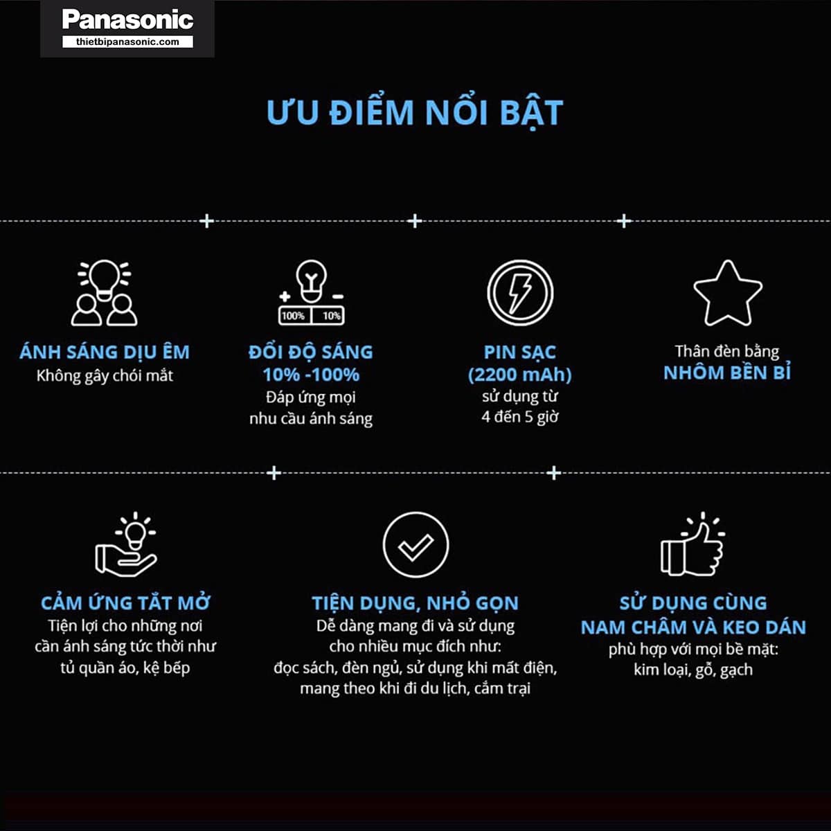 Ưu điểm nổi bật của Đèn sạc cầm tay Panasonic HHTQ045488