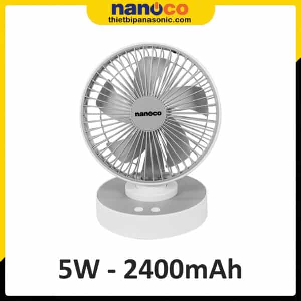 Quạt sạc điện Nanoco NRF6215W màu trắng 2400mAh 5W