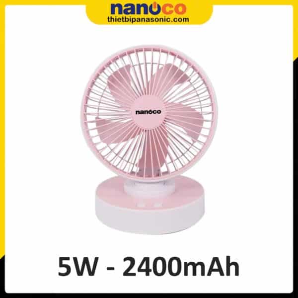 Quạt sạc điện Nanoco NRF6215P màu hồng 2400mAh 5W