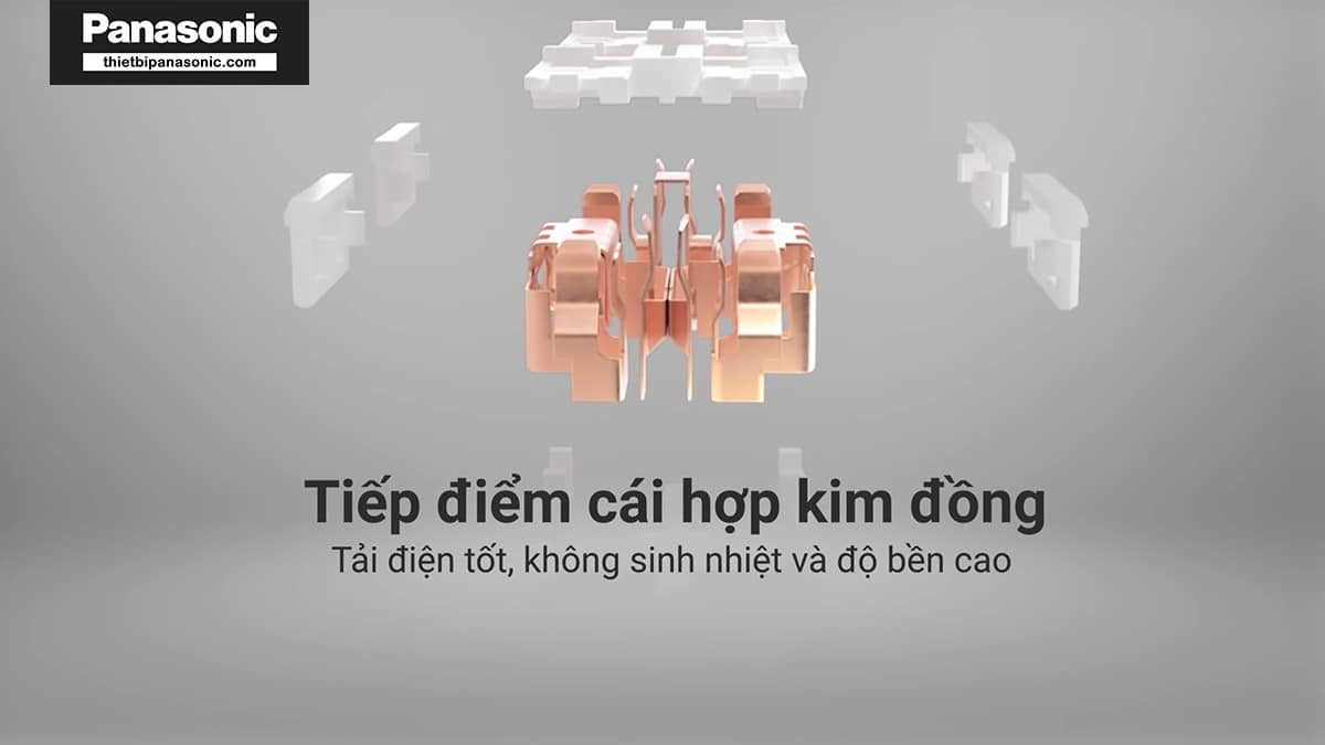 Ổ cắm nối dài Panasonic WCHG243322W-VN với tiếp điểm cái được làm bằng hợp kim đồng giúp tải điện tốt không sinh ra nhiệt trong quá trình hoạt động