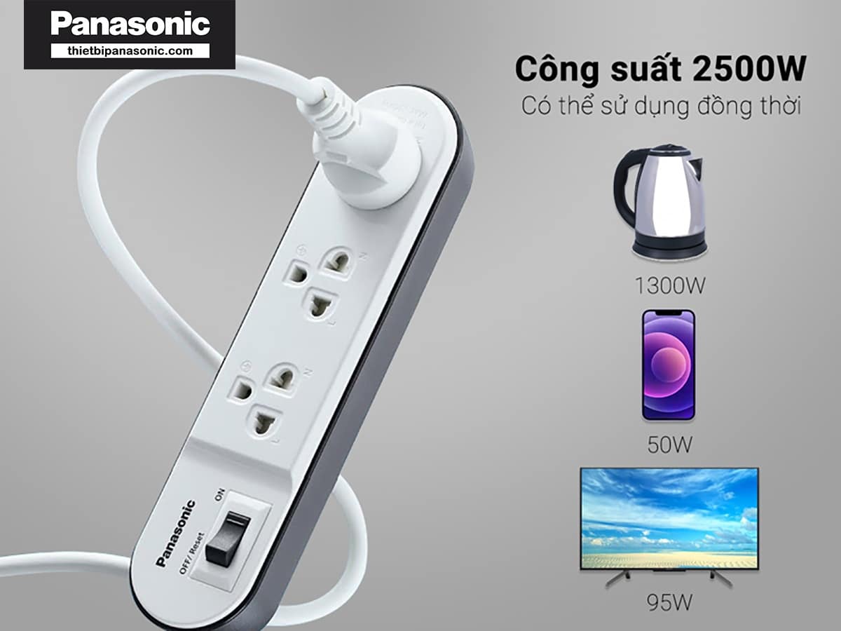 Ổ cắm Panasonic WCHG24332W có công suất lớn tới 2300W sử dụng cùng lúc được nhiều thiết bị điện