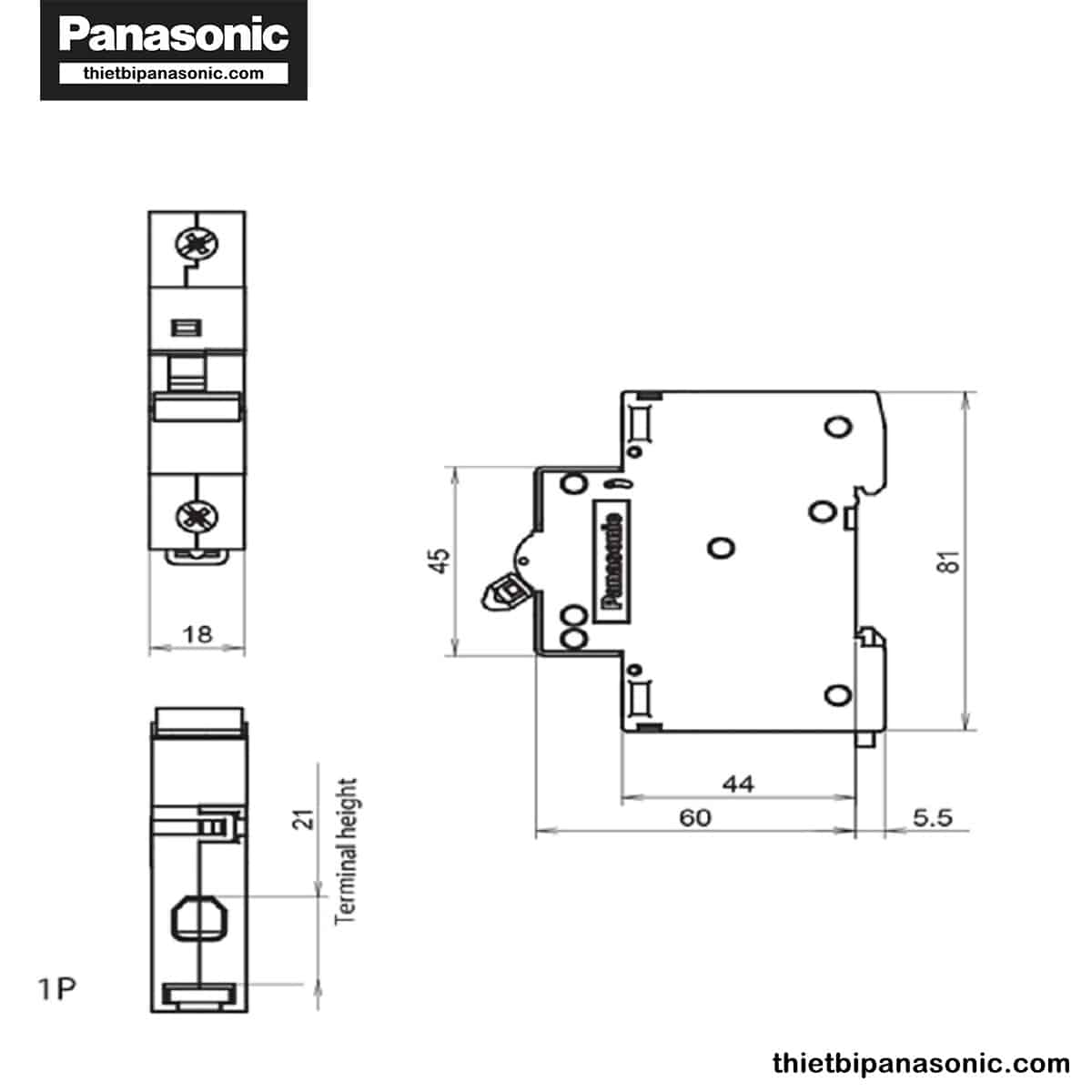 Bản vẽ kỹ thuật của CB Tép 1 pha 80A 10kA BBD108011C/ BBD10801CHV