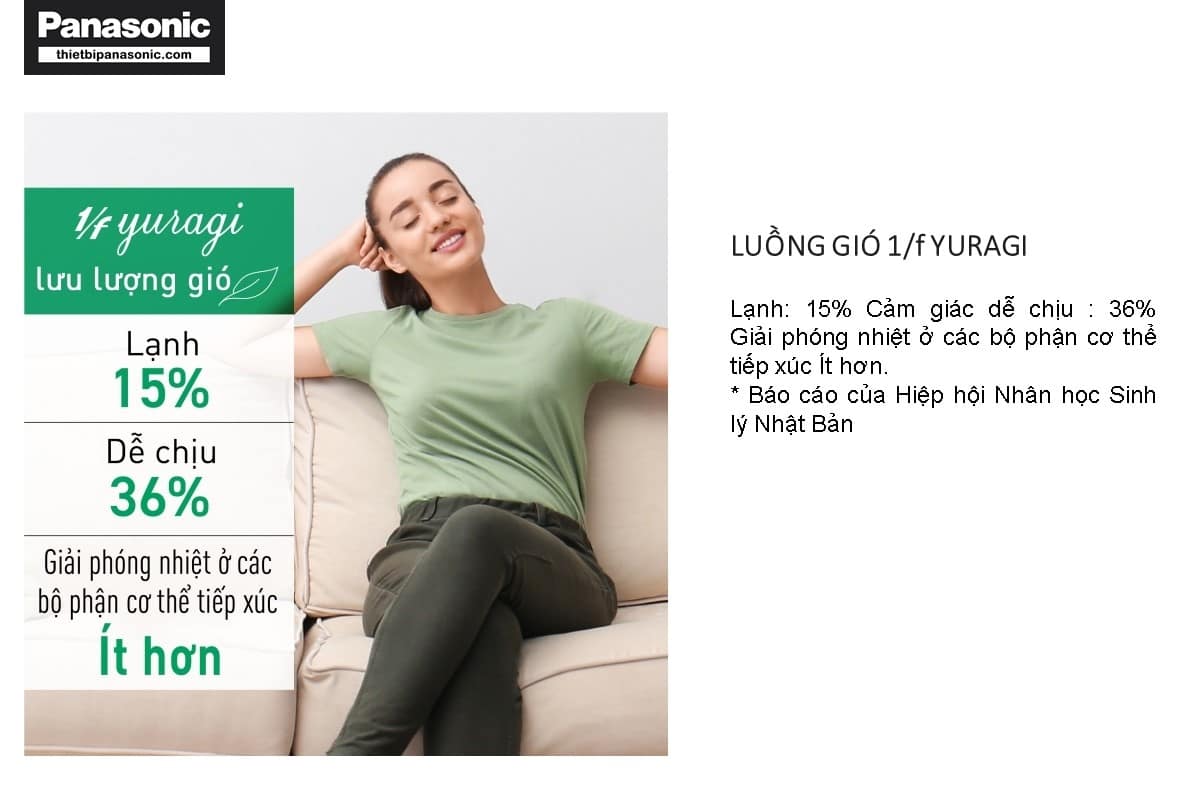 Luồng gió Yuragi từ Quạt đứng Panasonic F-308NHB giúp giải phóng 36% nhiệt lượng trong cơ thể, cao hơn gió liên tục