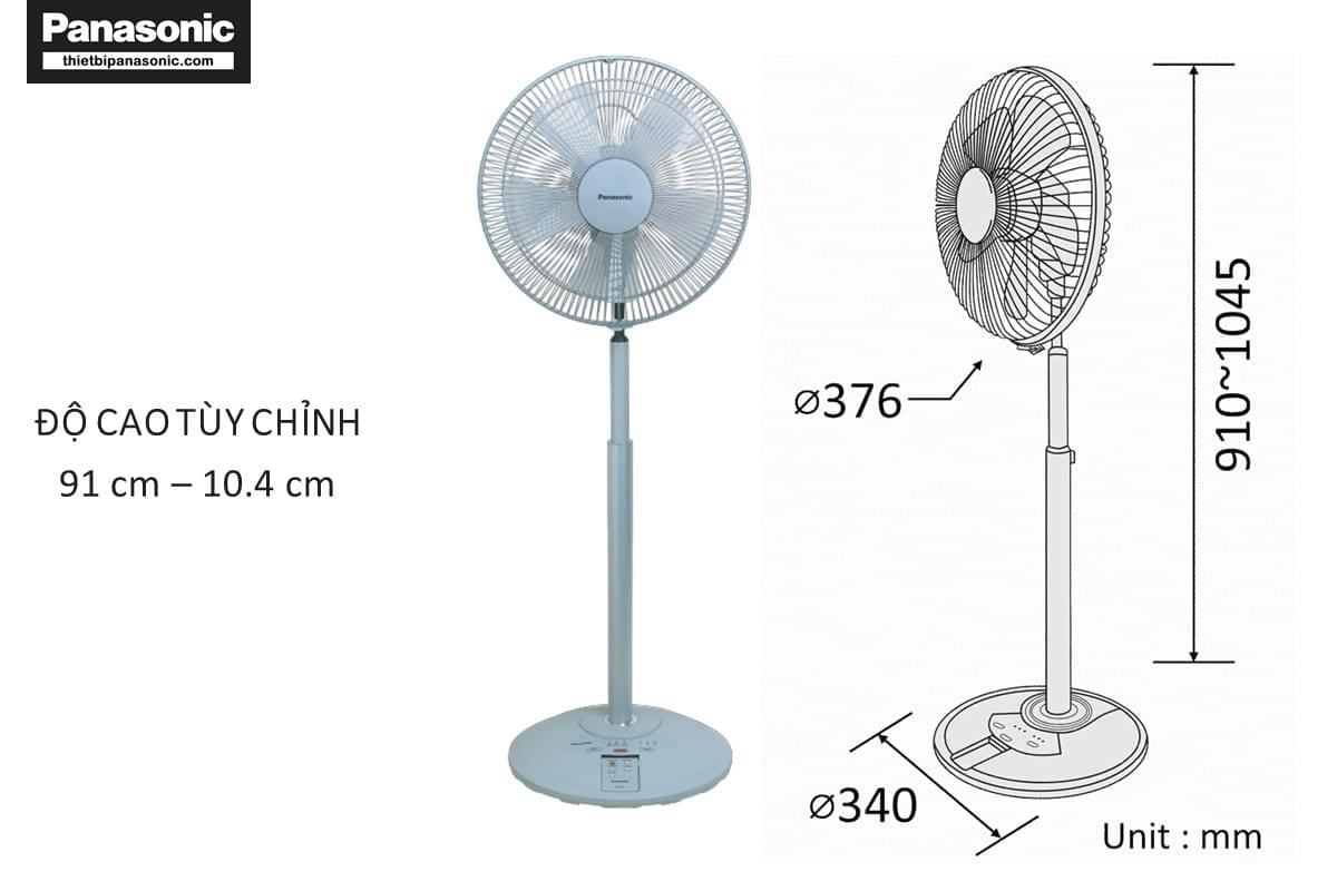 Quạt đứng Panasonic F-308NHB có thể tùy chỉnh độ cao từ 91cm đến 105cm