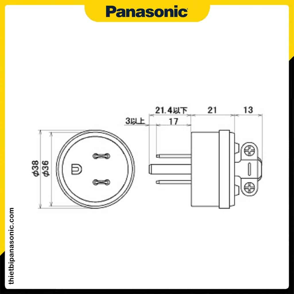Bản vẽ kích thước của Phích cắm Meikosha Panasonic ME2592W