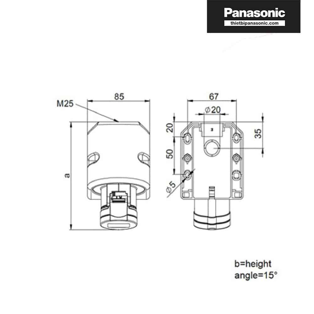 Bản vẽ kích thước của Ổ cắm công nghiệp 1 pha 32A PCE F123-6