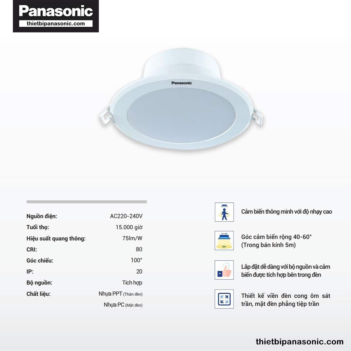 Đèn LED âm trần cảm biến Panasonic 12W | DN Series - Ảnh 2