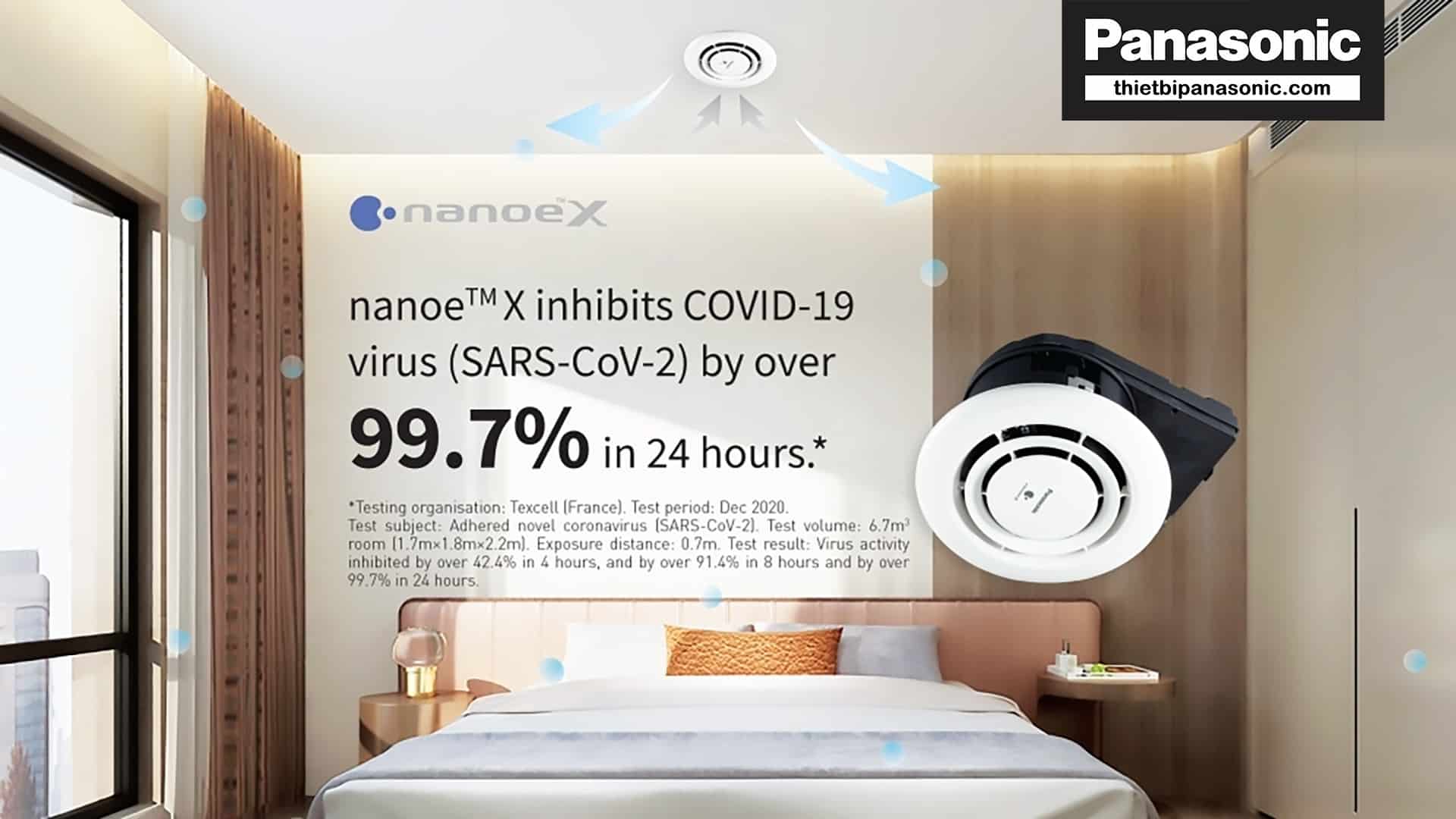 Máy phát ion âm Panasonic FV-15CSD1 lọc bằng công nghệ NanoeX giúp tiêu diệt 99.7% vi khuẩn gây bệnh