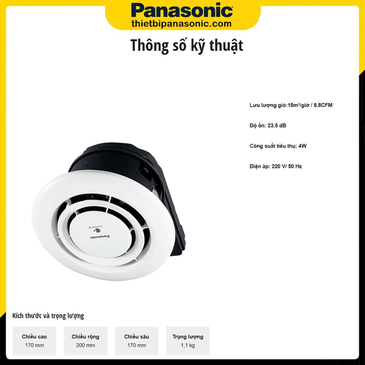 Thông số kỹ thuật của Bộ phát ion âm Panasonic FV-15CSD1
