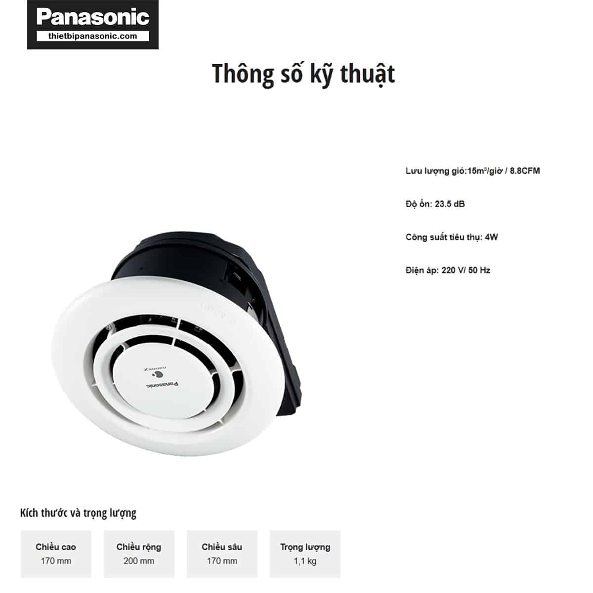 Thông số kỹ thuật của Bộ phát ion âm Panasonic FV-15CSD1