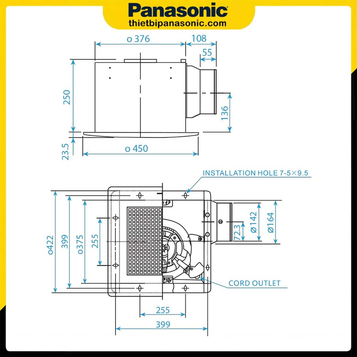 Bản vẽ kích thước của Quạt hút âm trần Panasonic FV-38CH8