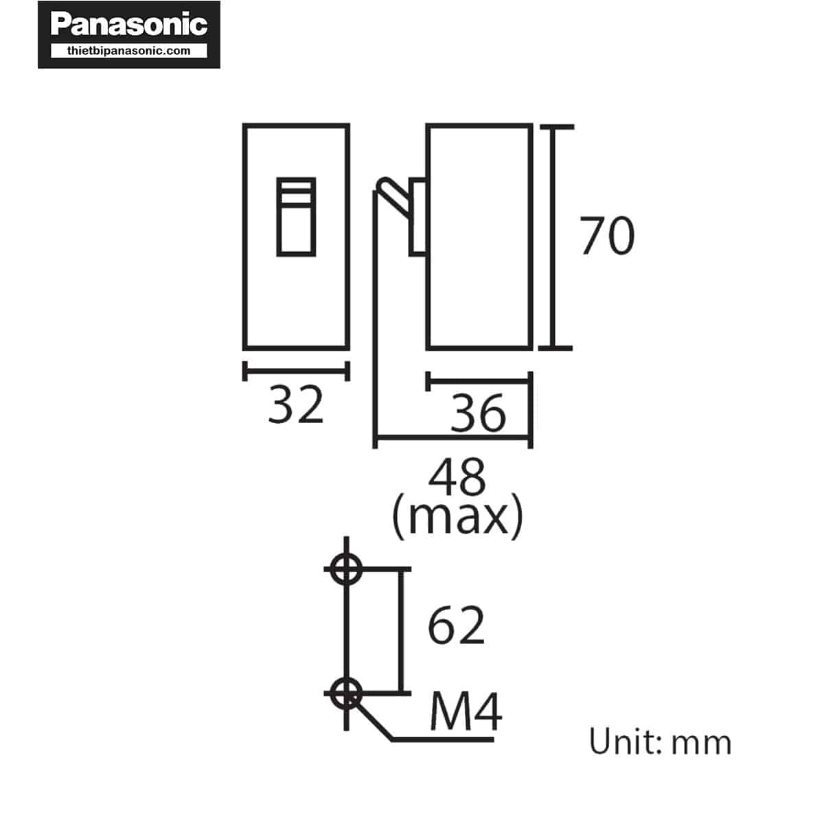 Kích thước của Cầu dao chống giật ELB Panasonic BJS3030NA2 30A 30mA