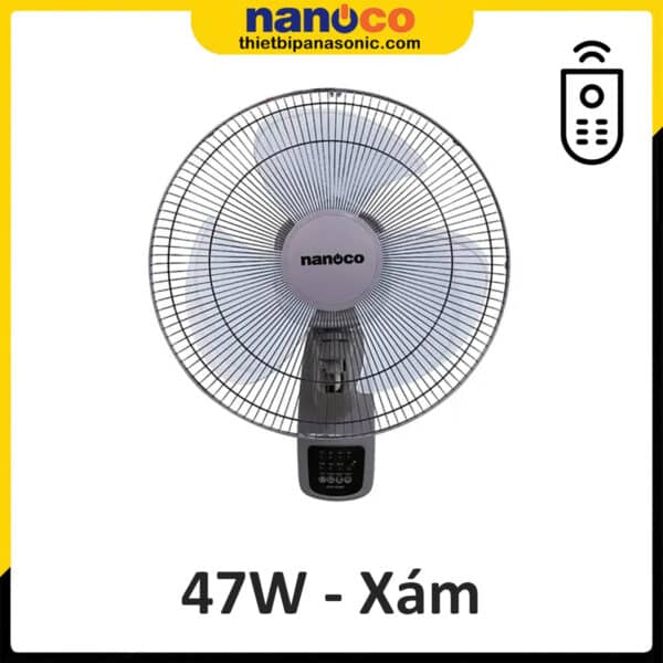 Quạt treo tường Nanoco NWF1610RC-G có remote màu xám