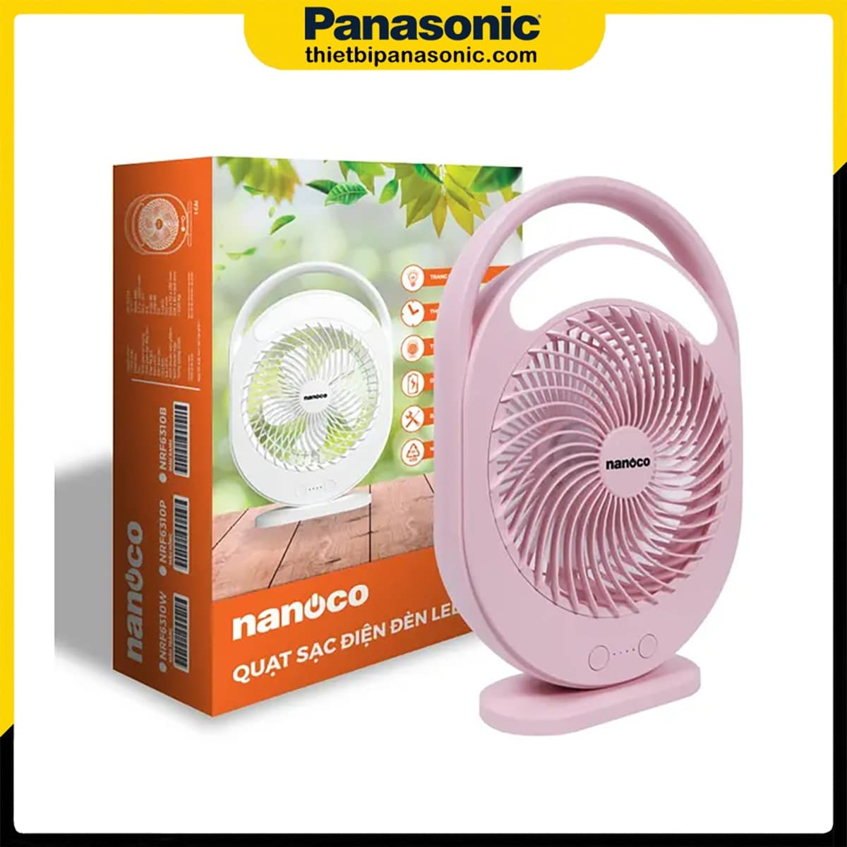 Quạt hộp sạc điện Nanoco NRF6310P màu hồng được đóng gói 1 cái/hộp với kích thước nhỏ gọn