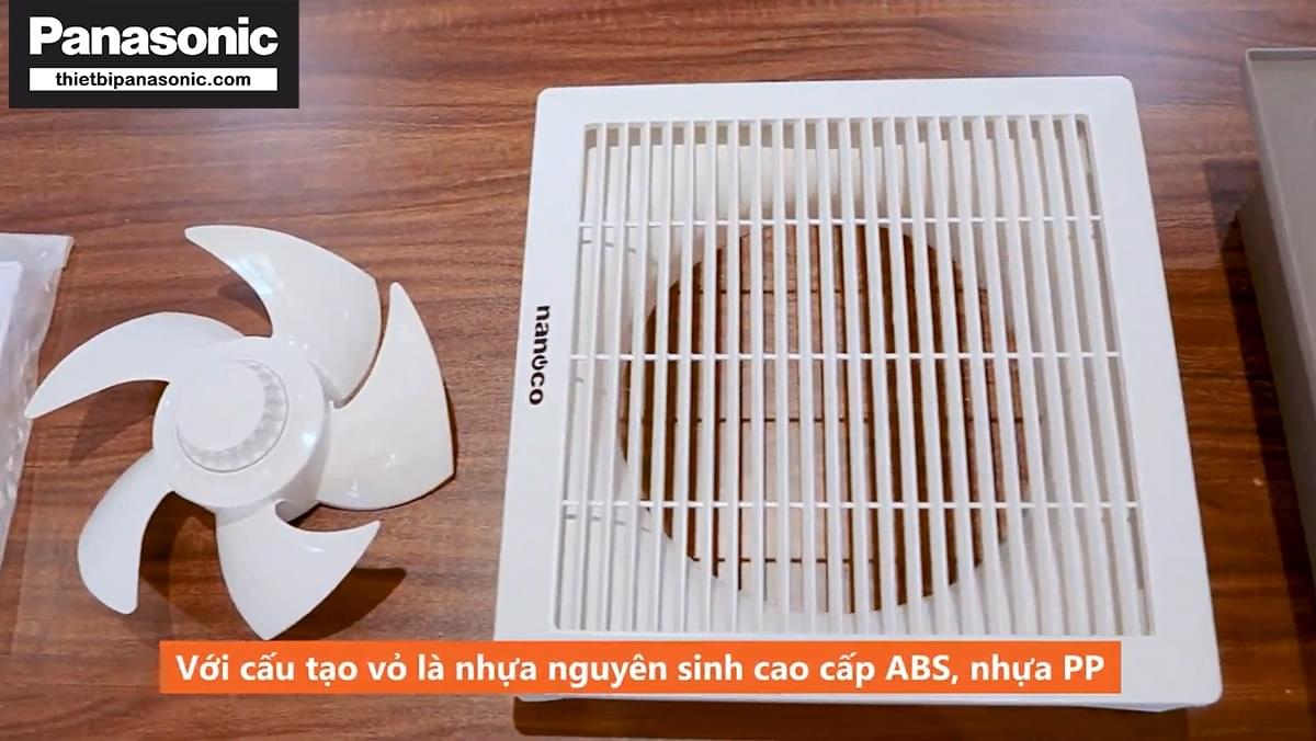 Quạt hút gắn tường Nanoco NWV2020 được làm từ nhựa nguyên sinh PP và nhựa ABS cao cấp